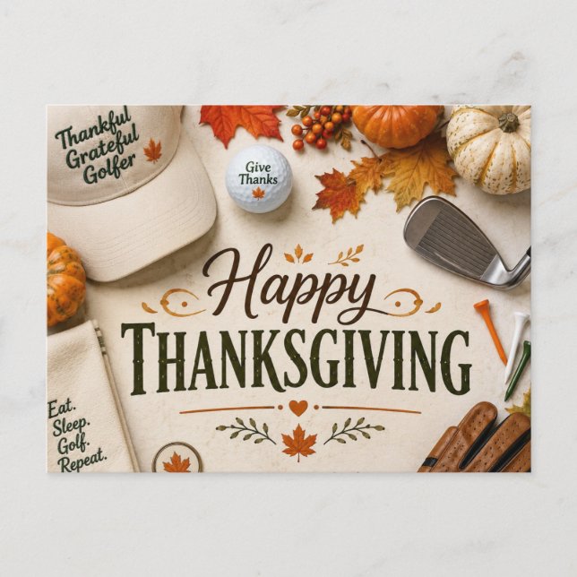 Carte Postale Golf Joyeux Thanksgiving à thème (Devant)