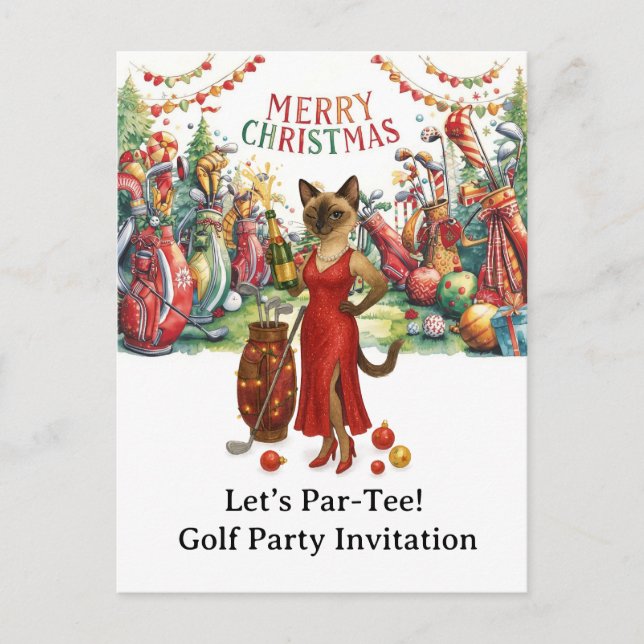 Carte Postale Golf Let's Par Tee Noël Party pour Golfer (Devant)