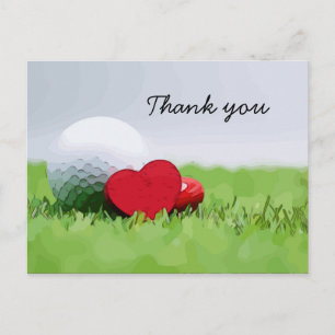 Carte Postale Golf Merci avec balle de golf et cœur d'amour