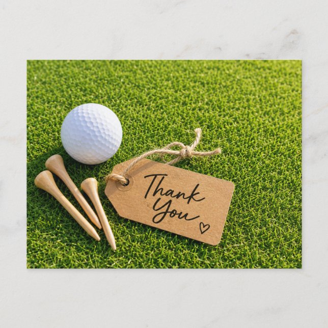 Carte Postale Golf Merci avec balle sur gazon vert (Devant)