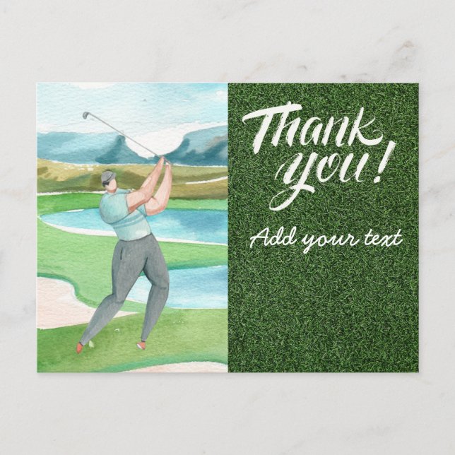 Carte Postale Golf Merci avec golf golfer golf sur vert (Devant)