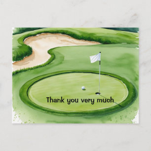 Carte Postale Golf Merci avec une balle de golf sur de l'herbe v