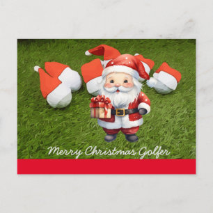 Carte Postale Golf Noël avec chapeau de Père Noël balle de golf