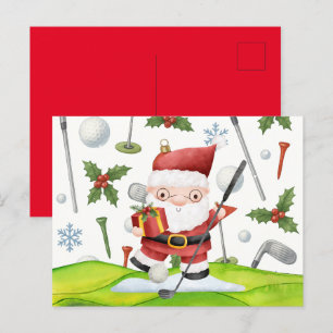 Carte Postale Golf Noël Santa Claus GOLFING