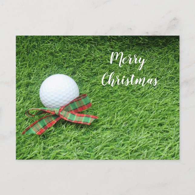 Carte Postale Golf Noël Vacances avec balle de golf et ruban (Devant)
