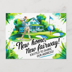 Carte Postale Golf nous avons déménagé dans une nouvelle maison 