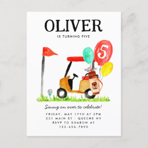 Carte Postale Golf Panier Bag Balloon Enfants Golfeur Anniversai