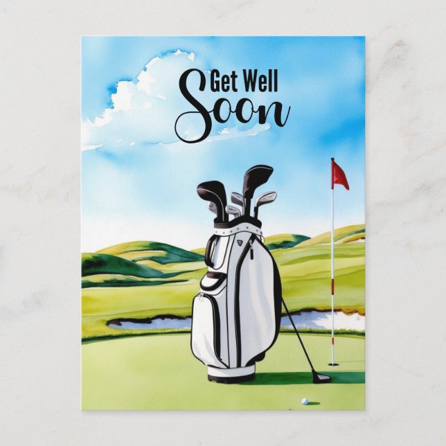 Carte Postale Golf rétablis-toi vite avec sac de golf sur le gre (Devant)