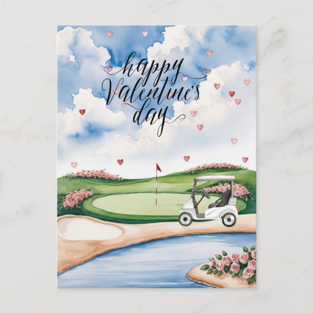 Carte Postale Golf romantique avec Roses - Aquarelle (Devant)