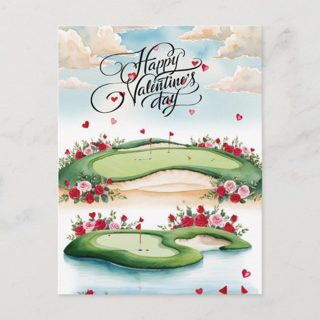 Carte Postale Golf romantique avec Roses - Aquarelle (Devant)