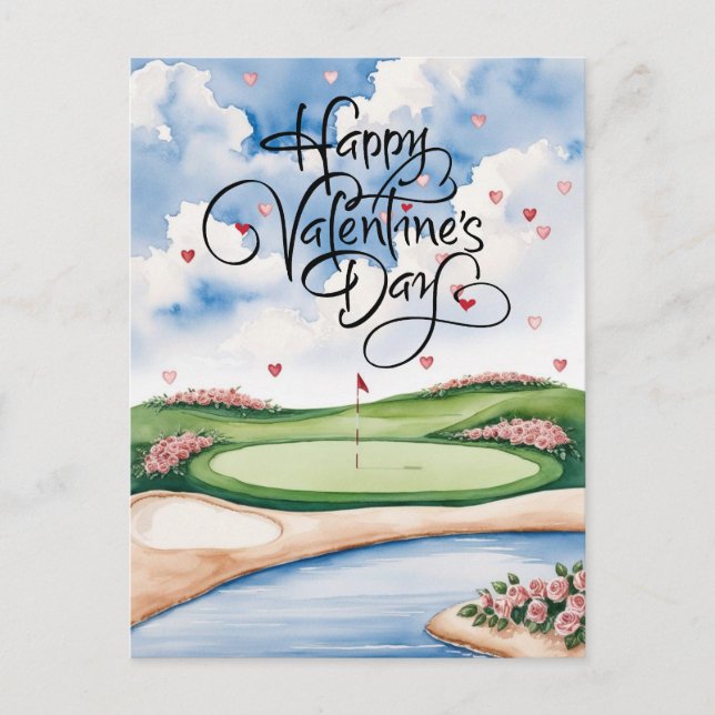 Carte Postale Golf romantique avec Roses - Aquarelle (Devant)