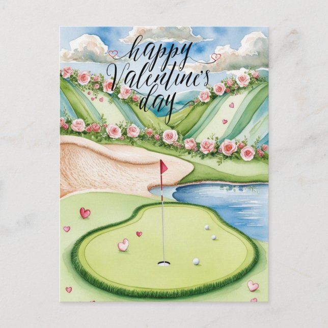 Carte Postale Golf romantique avec Roses - Aquarelle (Devant)
