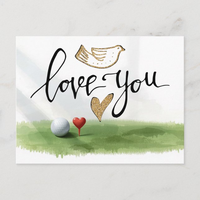 Carte Postale Golf Saint-Valentin avec balles de golf sont sur r (Devant)
