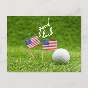 Carte Postale Golf saluer balle de golf bonne chance Drapeau de