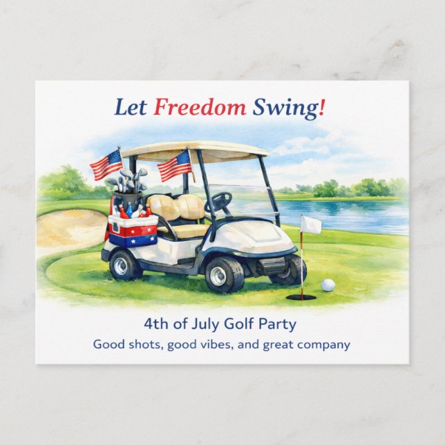 Carte Postale Golf Save the Date avec balle de golf et drapeau a (Devant)