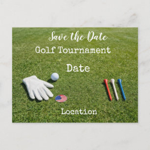 Carte Postale Golf Save the Date avec balle de golf et drapeau a