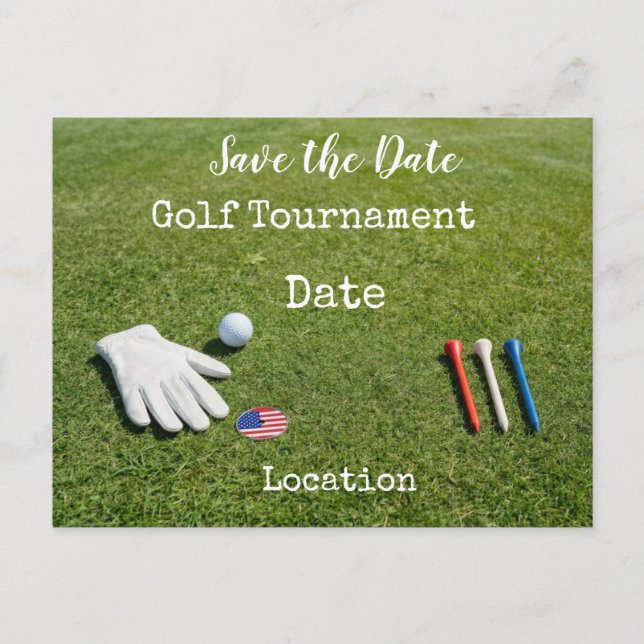 Carte Postale Golf Save the Date avec balle de golf et drapeau a (Devant)