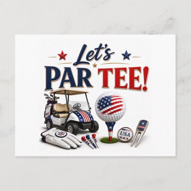 Carte Postale Golf Save the Date avec balle de golf et drapeau a (Devant)