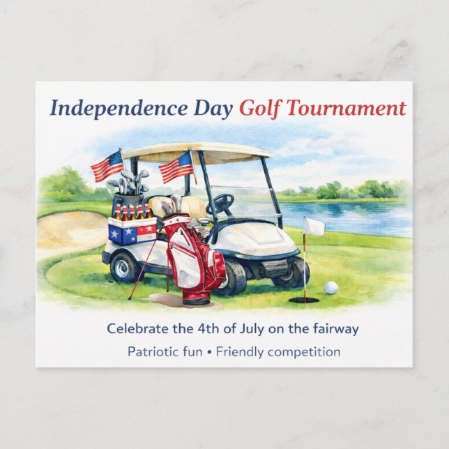 Carte Postale Golf Save the Date avec balle de golf et drapeau a (Devant)
