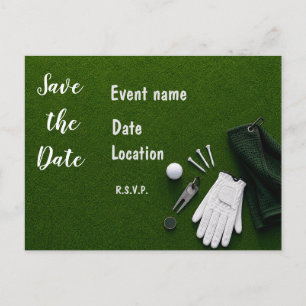 Carte Postale Golf Save the Date avec balles de golf sur gazon v