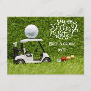 Carte Postale Golf Save the Date voiturette de golf et balle sur