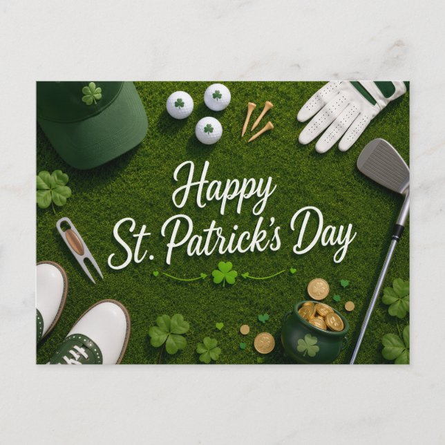 Carte Postale Golf St. Patrick avec balle de golf pour golfeur (Devant)