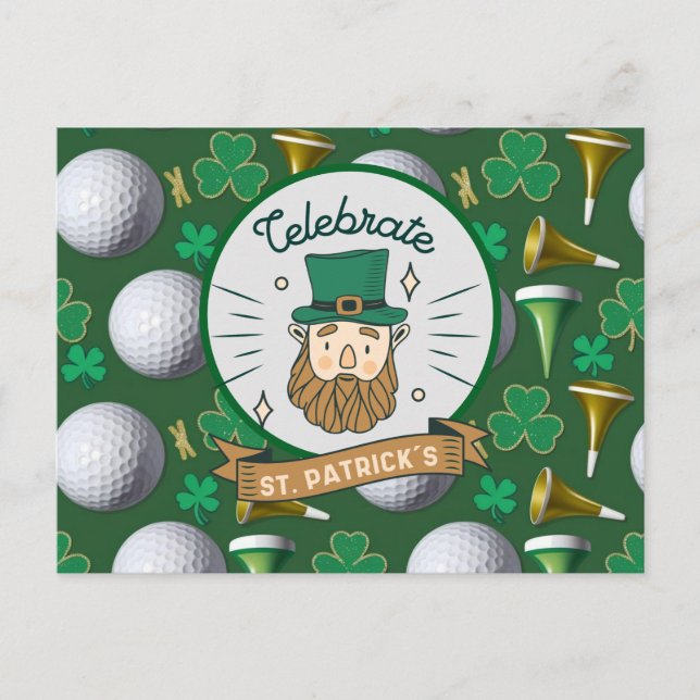 Carte Postale Golf St. Patrick's Day avec Golf ball pour Golfer (Devant)