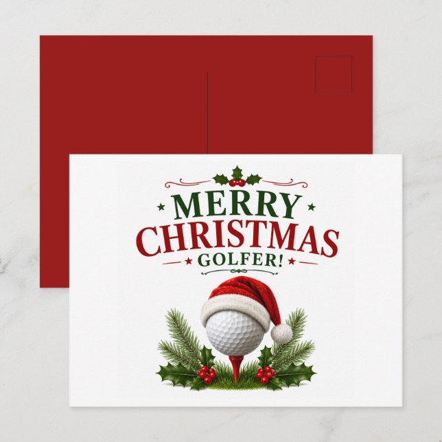 Carte Postale Golf sur le thème de Noël pour golfeur (Devant / Derrière)