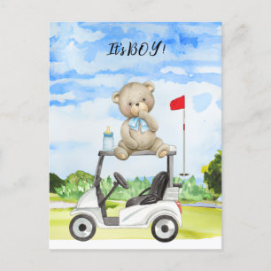 Carte Postale Golf Teddy Bear It's Boy for Baby shower Invitati