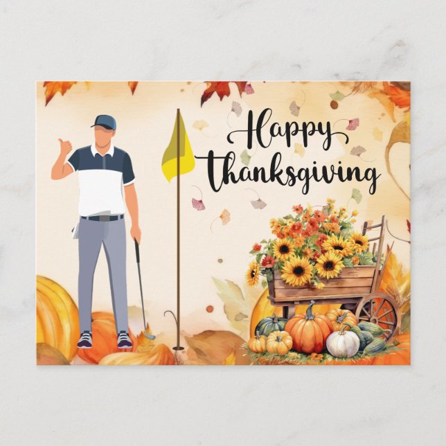 Carte Postale Golf Thanksgiving Accueil d'automne pour Golfer (Devant)