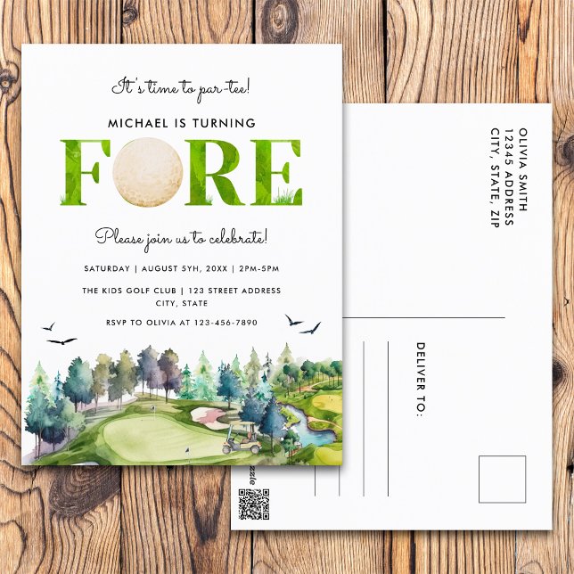 Carte Postale Golf Turning Fore Time pour Par-tee 4ème Anniversa (Front and Back)