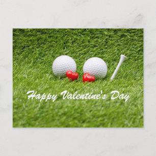 Carte Postale Golf Valentine's deux balles de golf amour coeur