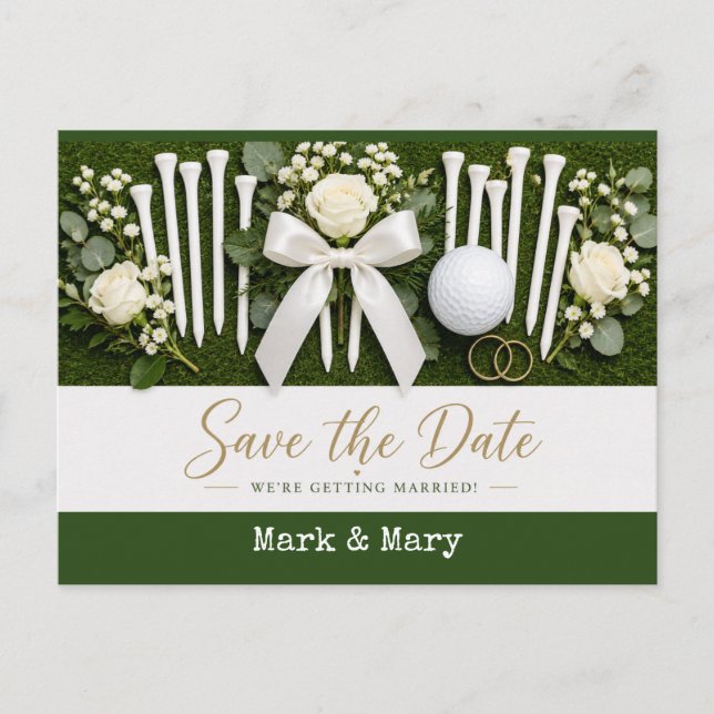 Carte Postale Golf Wedding Save the Date with White Golf Tees  (Devant)