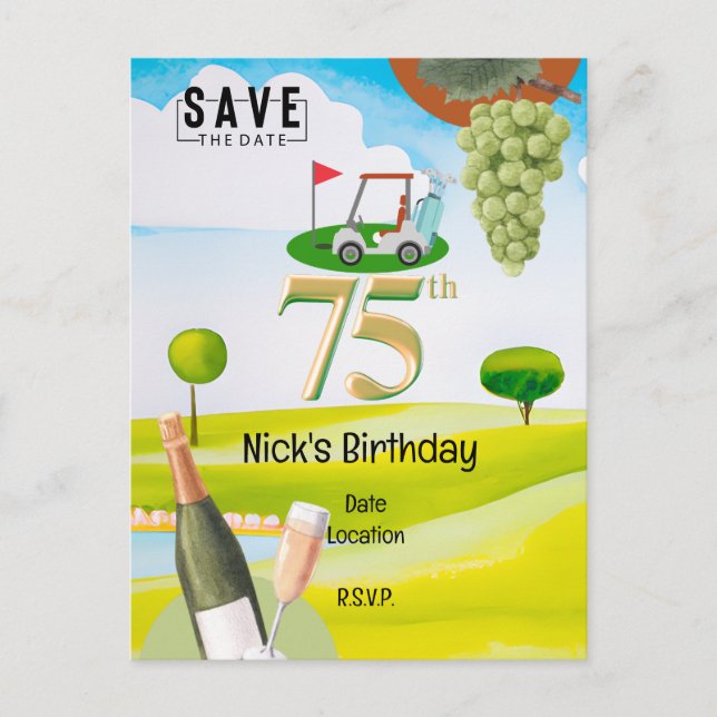 Carte Postale Golfer 75e anniversaire sur le terrain de golf (Devant)
