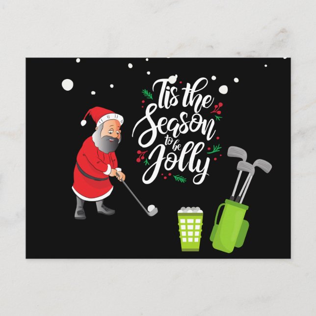 Carte Postale Golfer Santa Claus balle de golf à neige Noël (Devant)