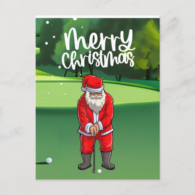 Carte Postale Golfer Santa Claus golf sur vert à Noël (Devant)
