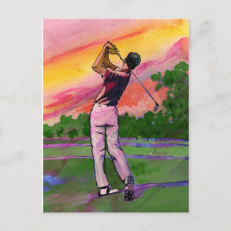 Carte Postale Golfeur au champ
