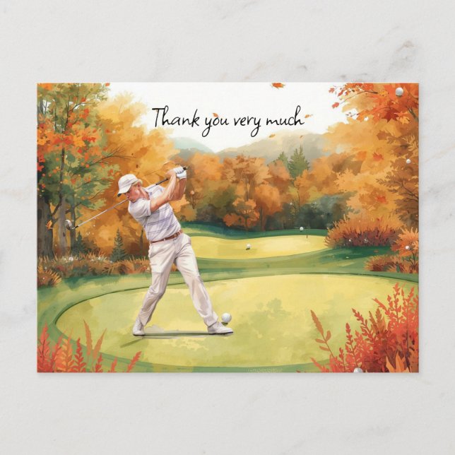 Carte Postale Golfeur d'automne sur parcours de golf aquarelle m (Devant)