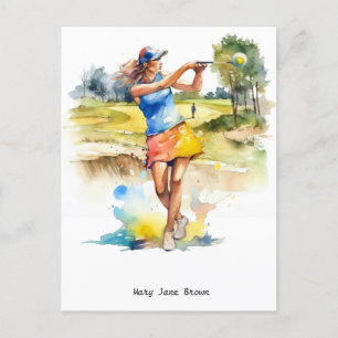 Carte Postale Golfeur golf par voiturette de golf Aquarelle