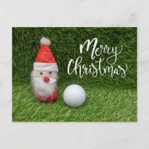 Carte Postale Golfeur Joyeux Noël avec le Père Noël et balle