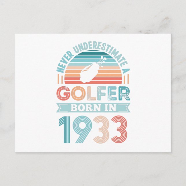 Carte Postale Golfeur né en 1933 Cadeau d'anniversaire 90 ans Pa (Devant)