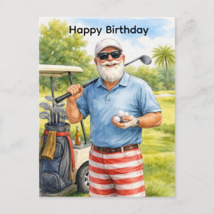 Carte Postale Golfeur tenant une balle de golf avec le texte Joy