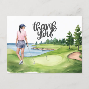 Carte Postale Golféuse Femme sur terrain de golf aquarelle