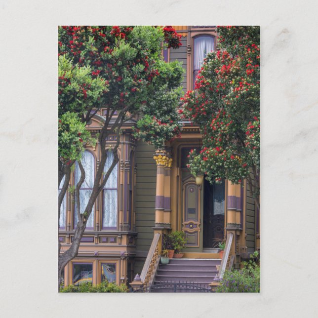Carte Postale Gommier à fleurs rouges encadrant un style victori (Devant)