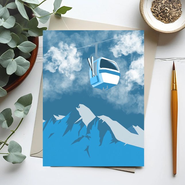 Carte Postale Gondola | Ski Mountain Winter Painting (Créateur téléchargé)