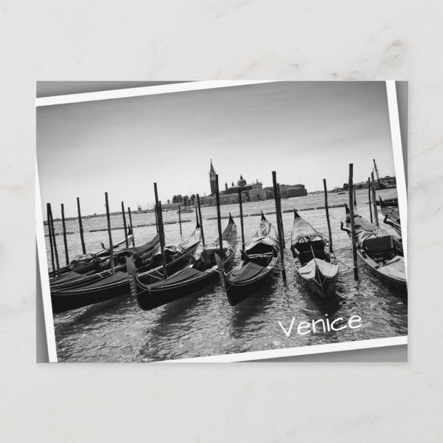 Carte Postale Gondolas à Venise en noir et blanc (Devant)