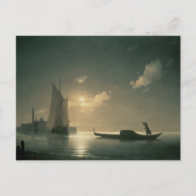 Carte Postale Gondolier en mer par nuit, 1843 (Devant)