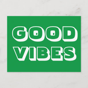 Carte Postale Good Vibes, Meilleurs Voeux, Bonne Chance, Vert bl