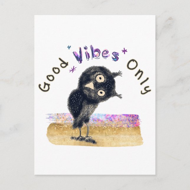 Carte Postale Good Vibes seulement avec Chouette curieuse (Devant)
