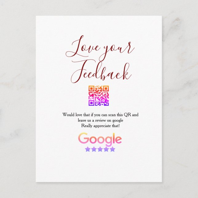 Carte Postale Google avis logo entreprise Scan QR avis (Devant)